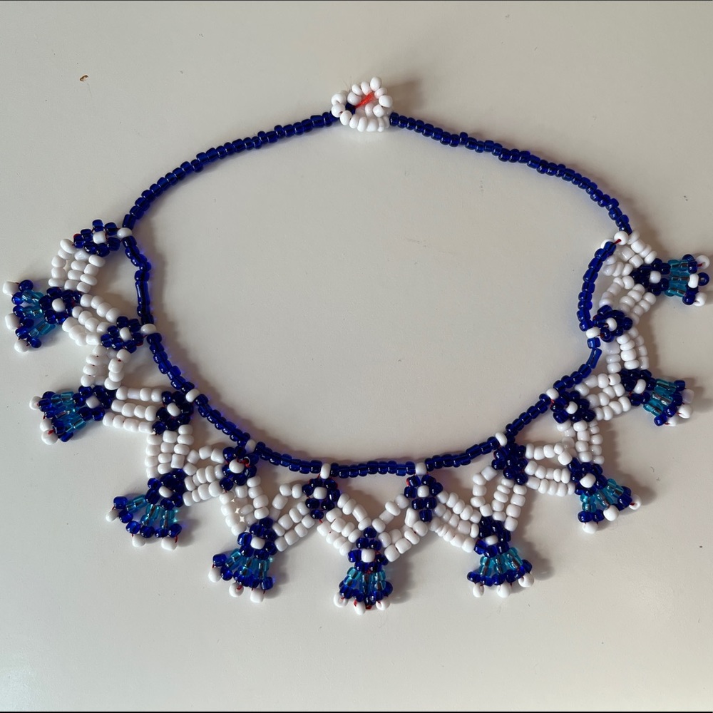 Handmade Native American Style Children’s beads choker necklace blue & white - Picture 1 of 3
